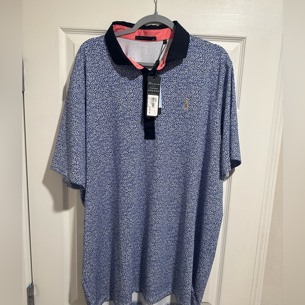 COPY - Greyson Golf TPC The Player’s Logo NWT Blue Printed Short Sleeve Polo Sh…